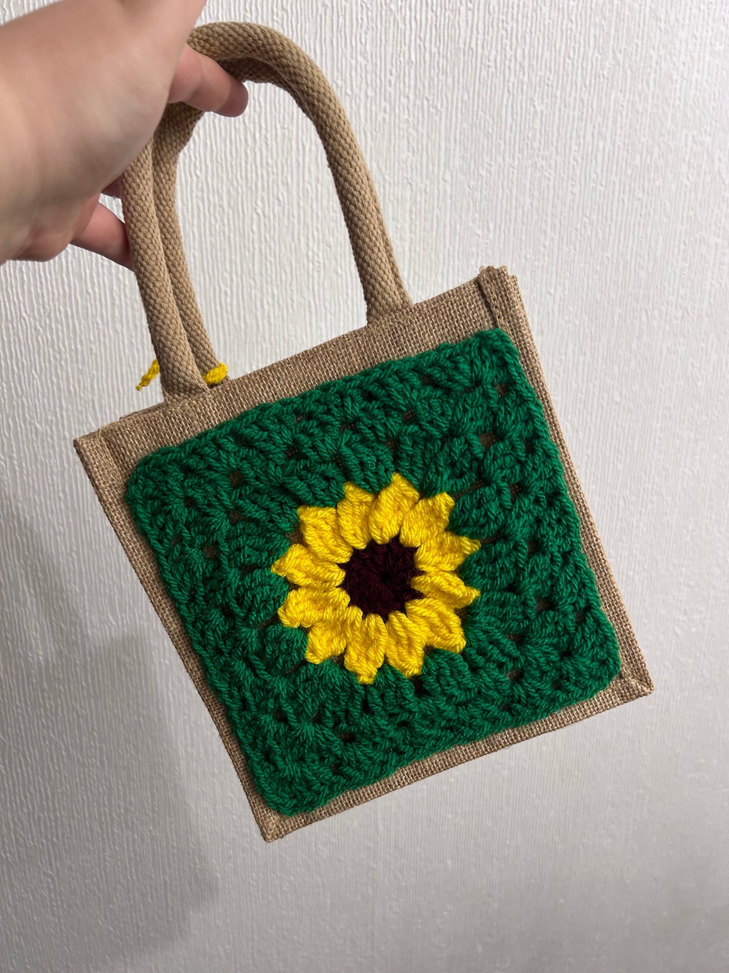 Sunflower Crochet Hessian Bag