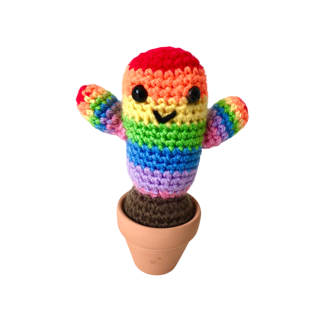 Rainbow Crochet Cactus in Pot