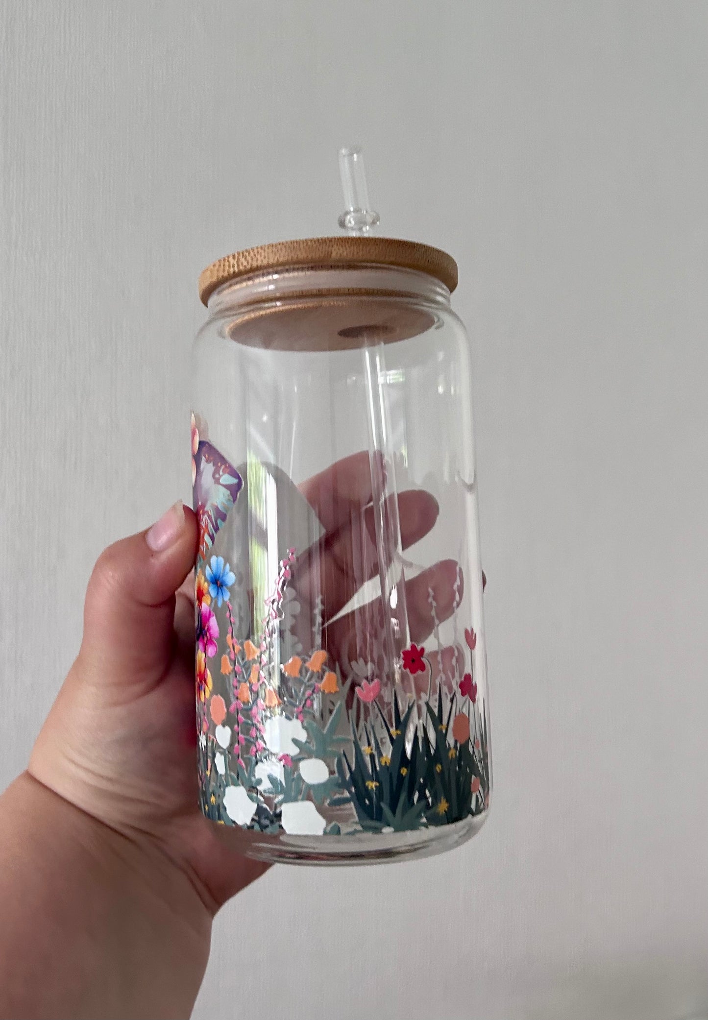 Elephant and Flowers 16oz Glass Can