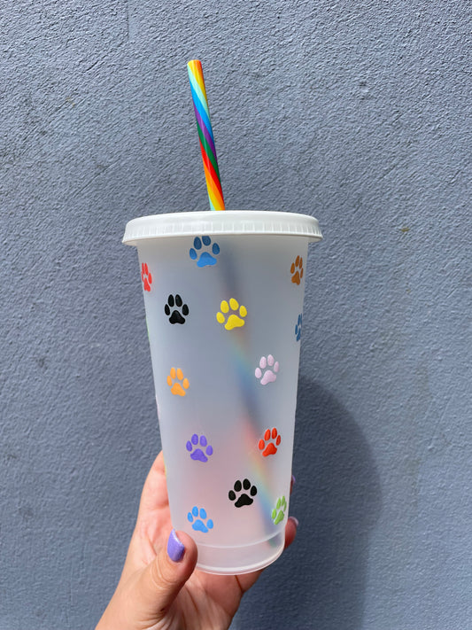 Rainbow Paw Print 24oz Cold Cup