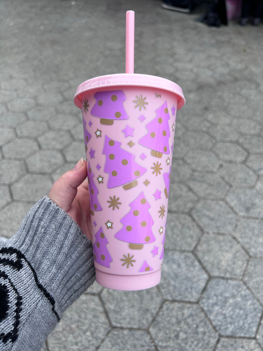 Pink Christmas Tree Cold Cup