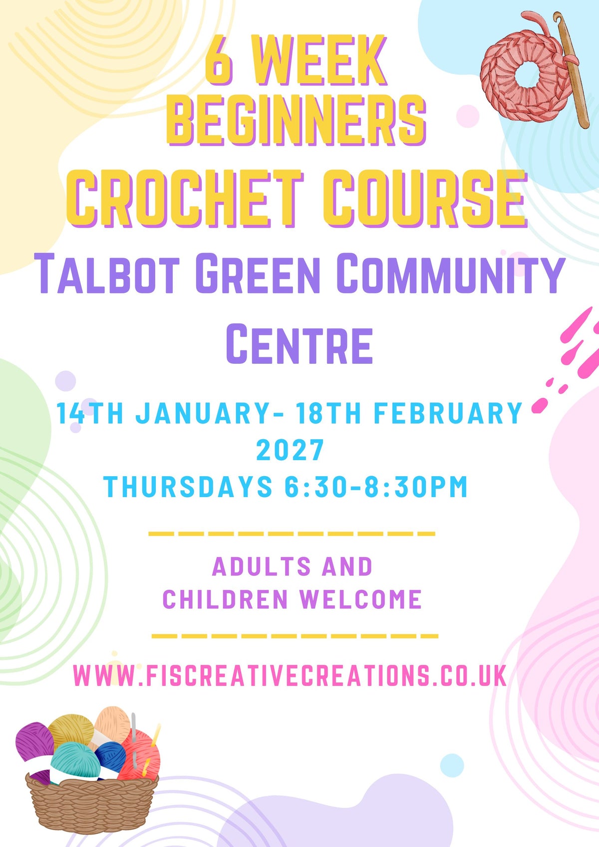 Beginner Crochet Classes-  Talbot Green January Start