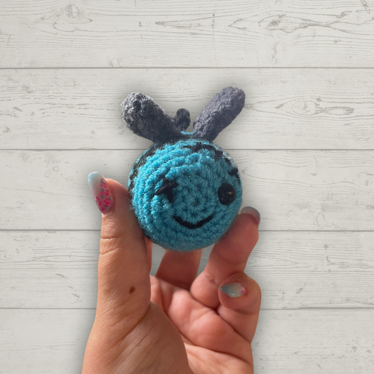 Blue Zom-bee crochet toy