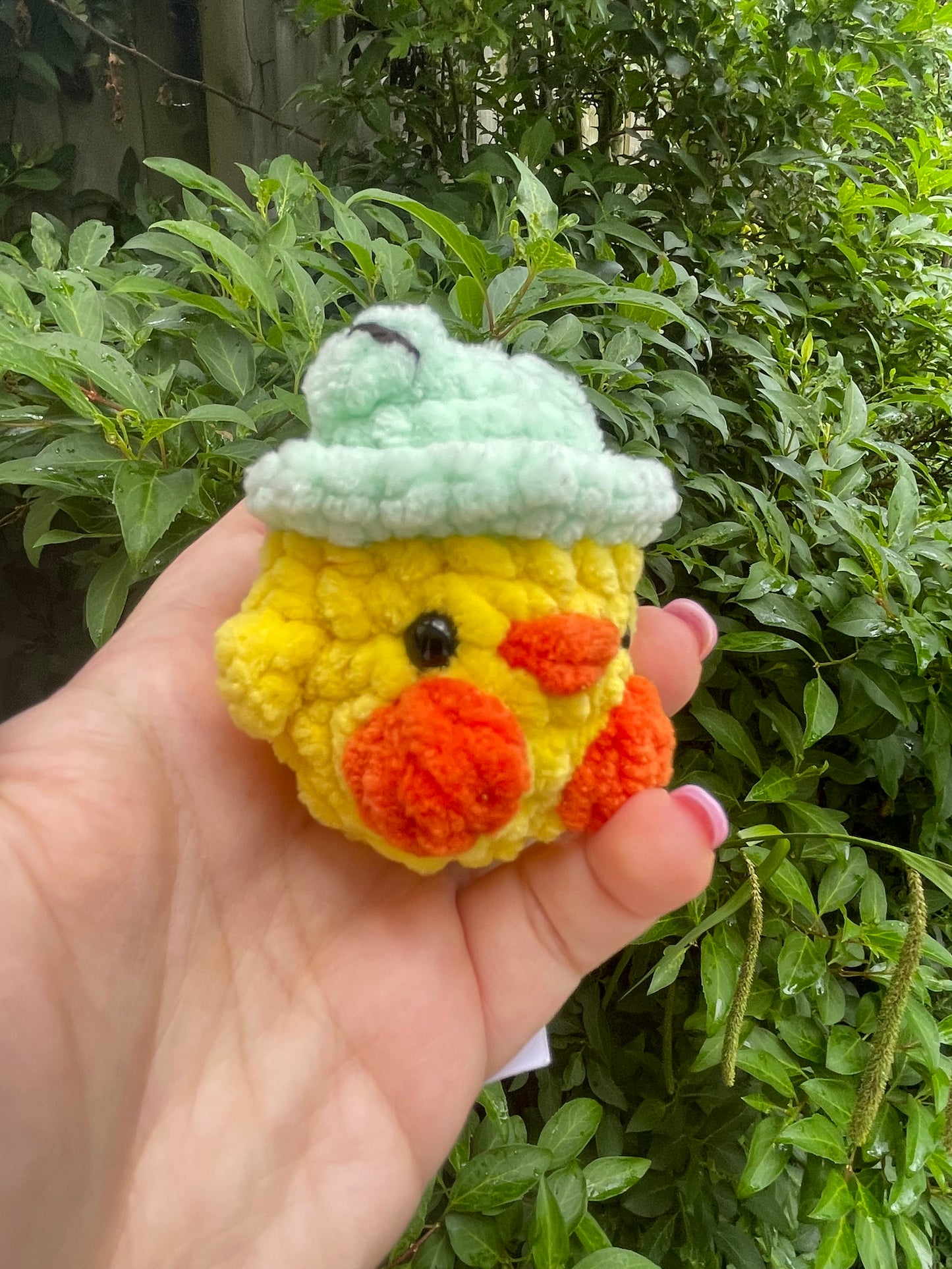 Duck in Frog Hat Crochet Toy