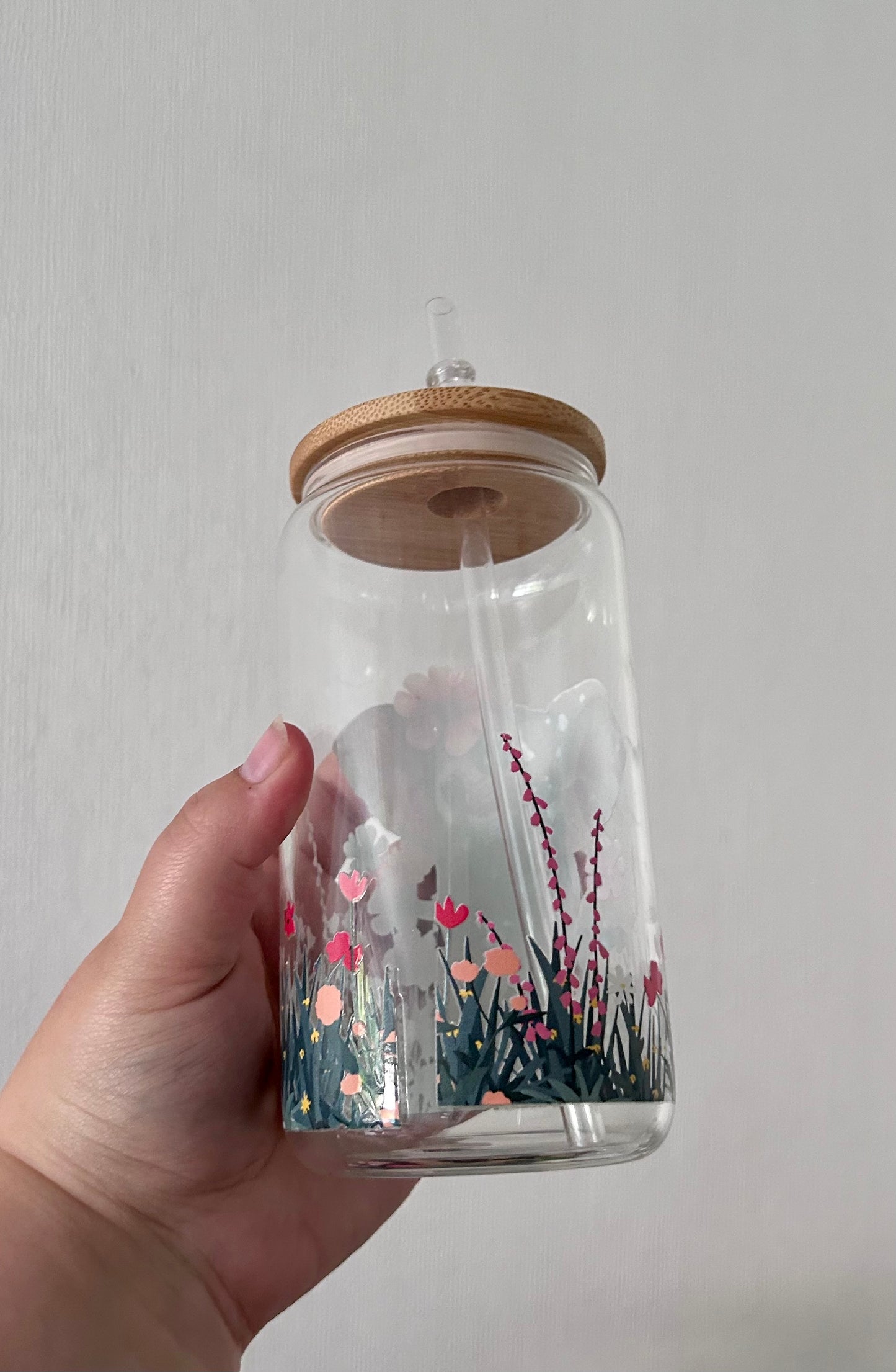 Elephant and Flowers 16oz Glass Can