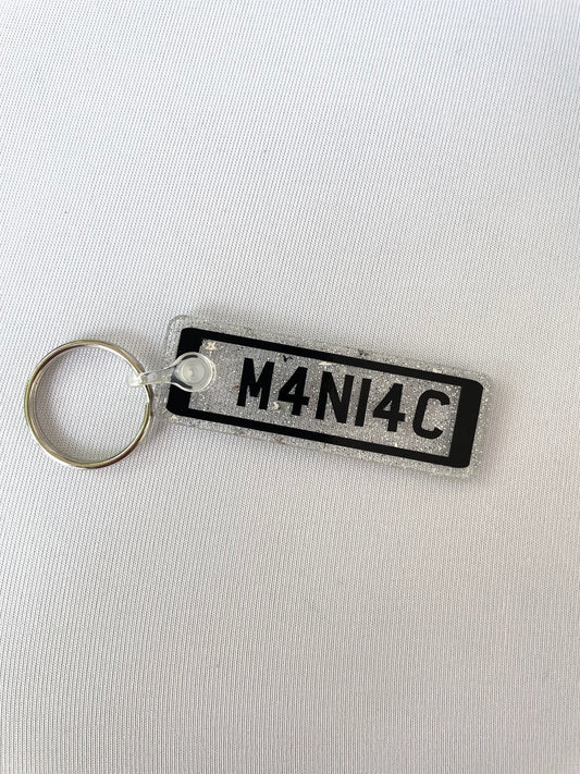 Maniac Number Plate Keyring