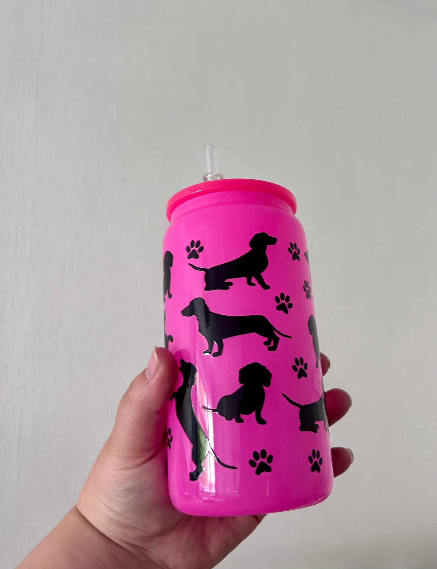 Dachshund 16oz Glass Can