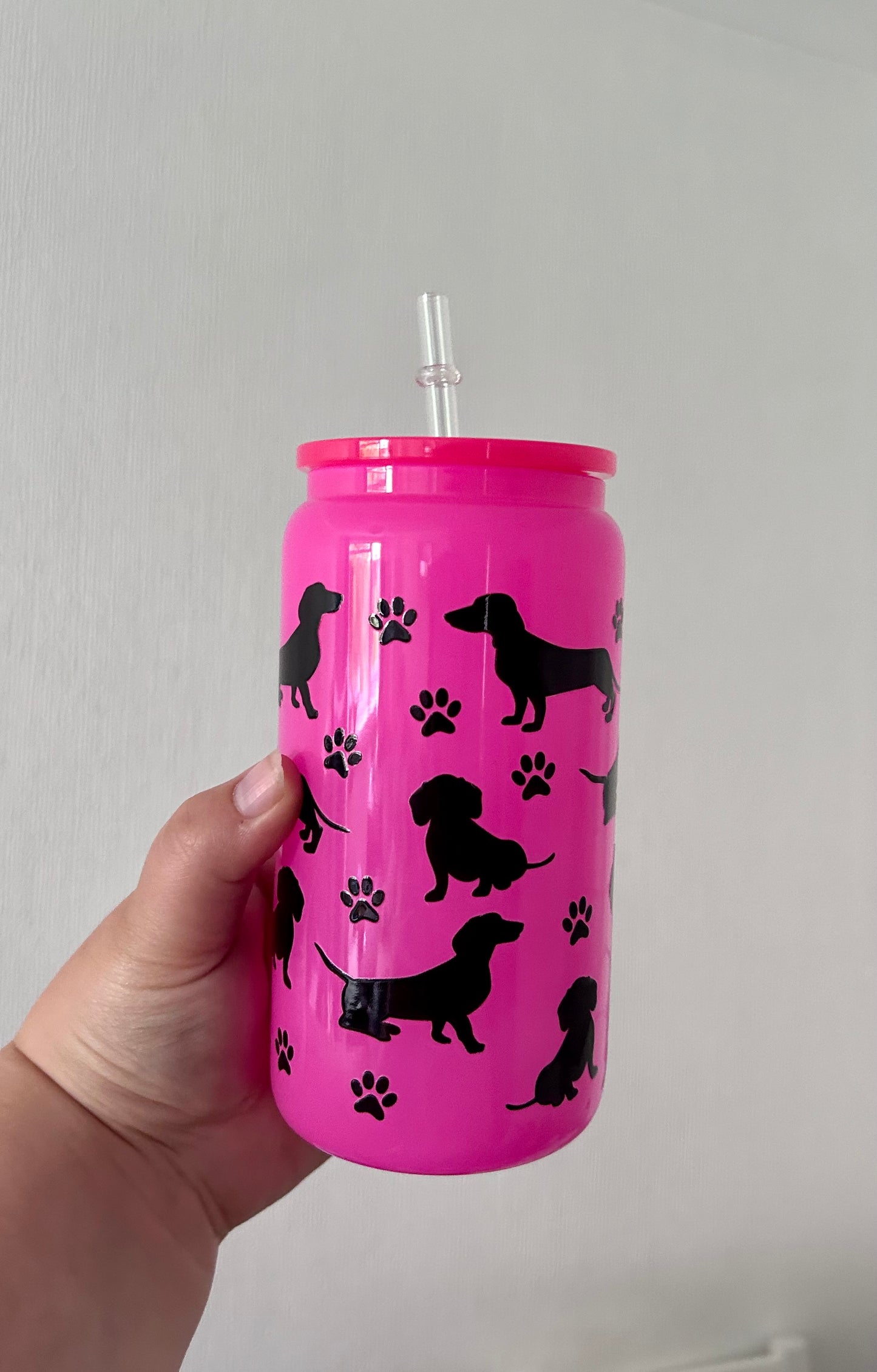 Dachshund 16oz Glass Can