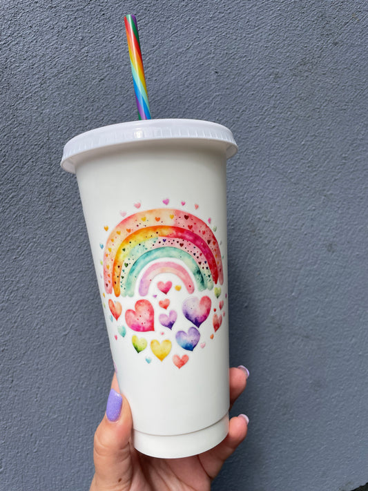 Rainbow Hearts 24oz Cold Cup