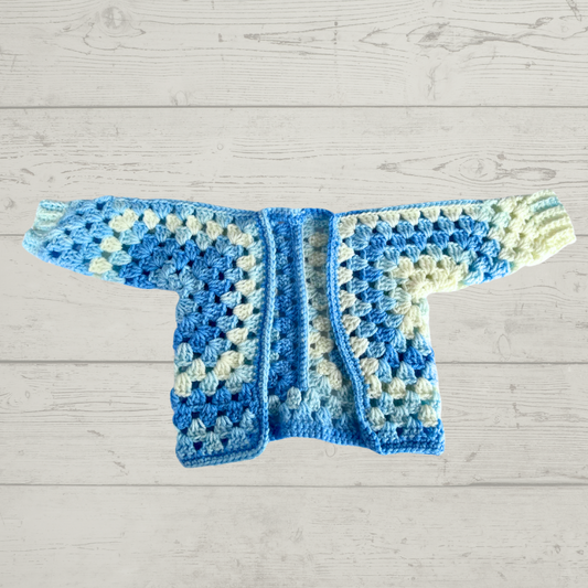 Blue and White Crochet Cardigan- 0-3 Months