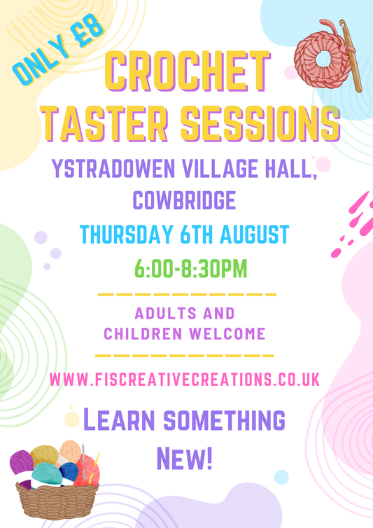 Crochet Taster Session- Ystradowen, Cowbridge 6th August 6:00-8:30pm