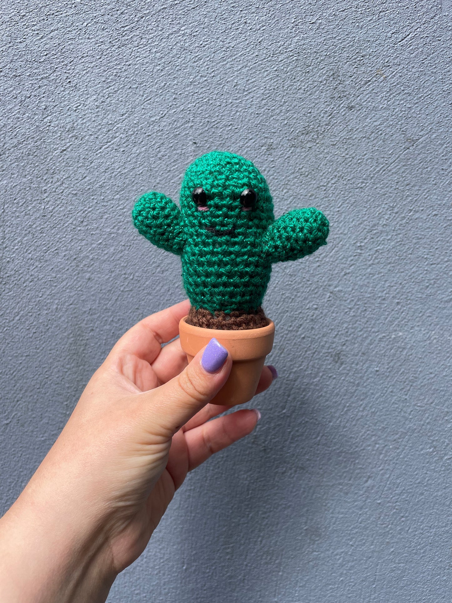 Dark Green Glitter Crochet Cactus in Pot