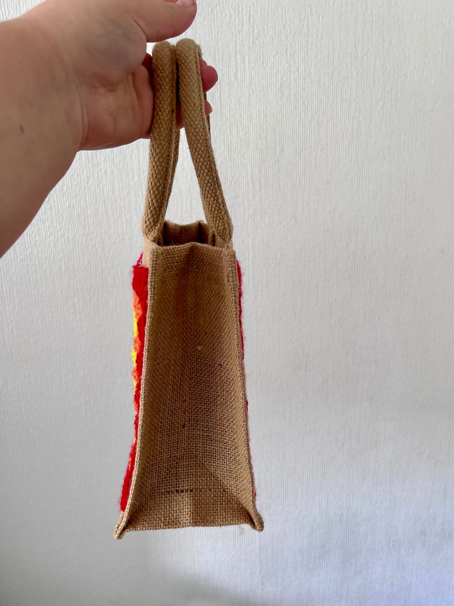 Rainbow Crochet Hessian Bag