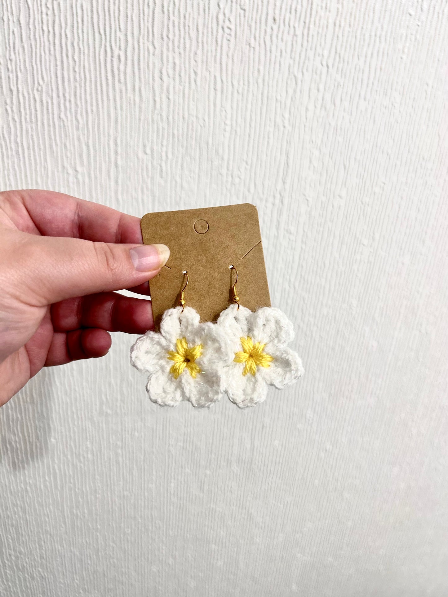 White and Yellow Flower Crochet Earrings