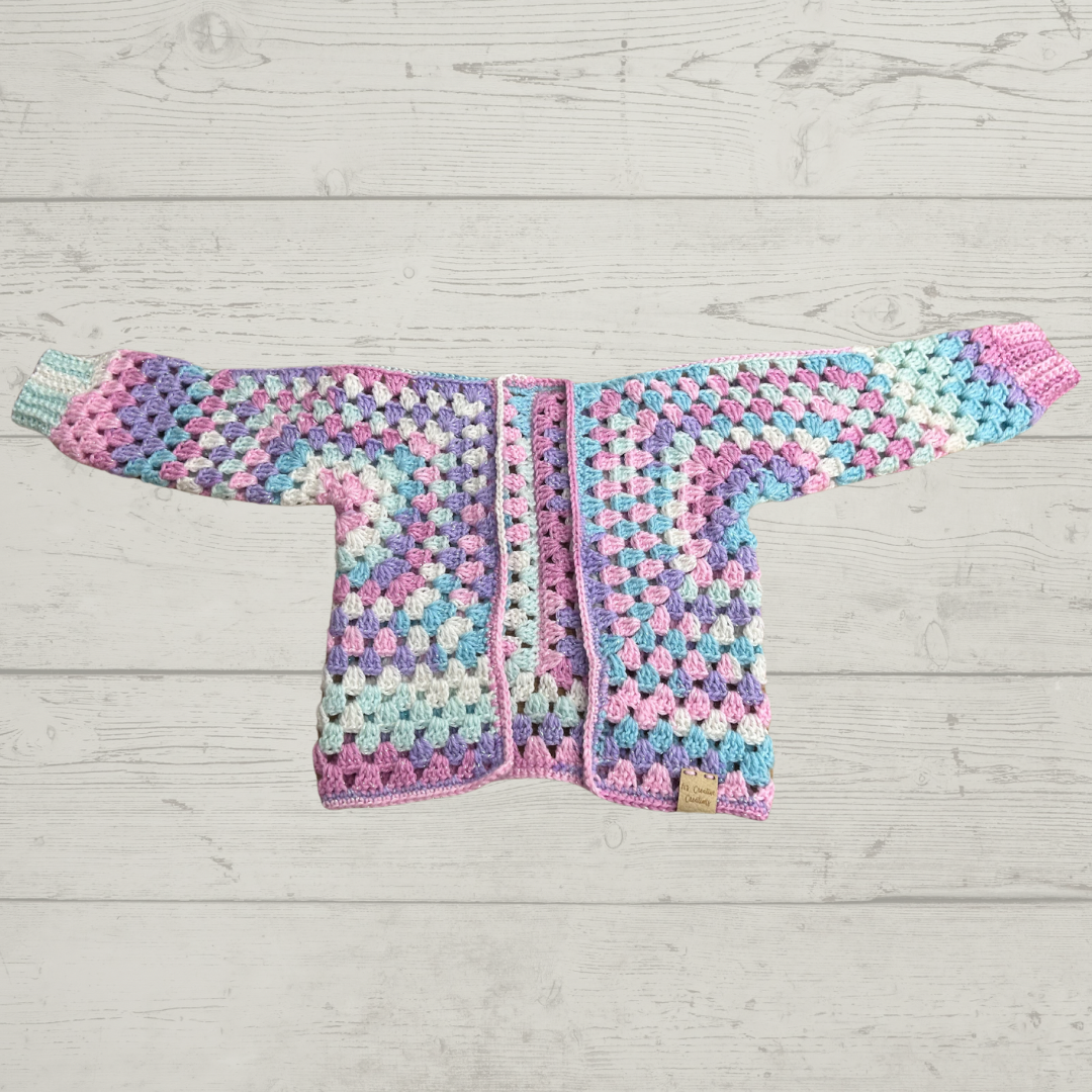 Pink Blue Glitter Mix Crochet Children’s Cardigan Custom Size