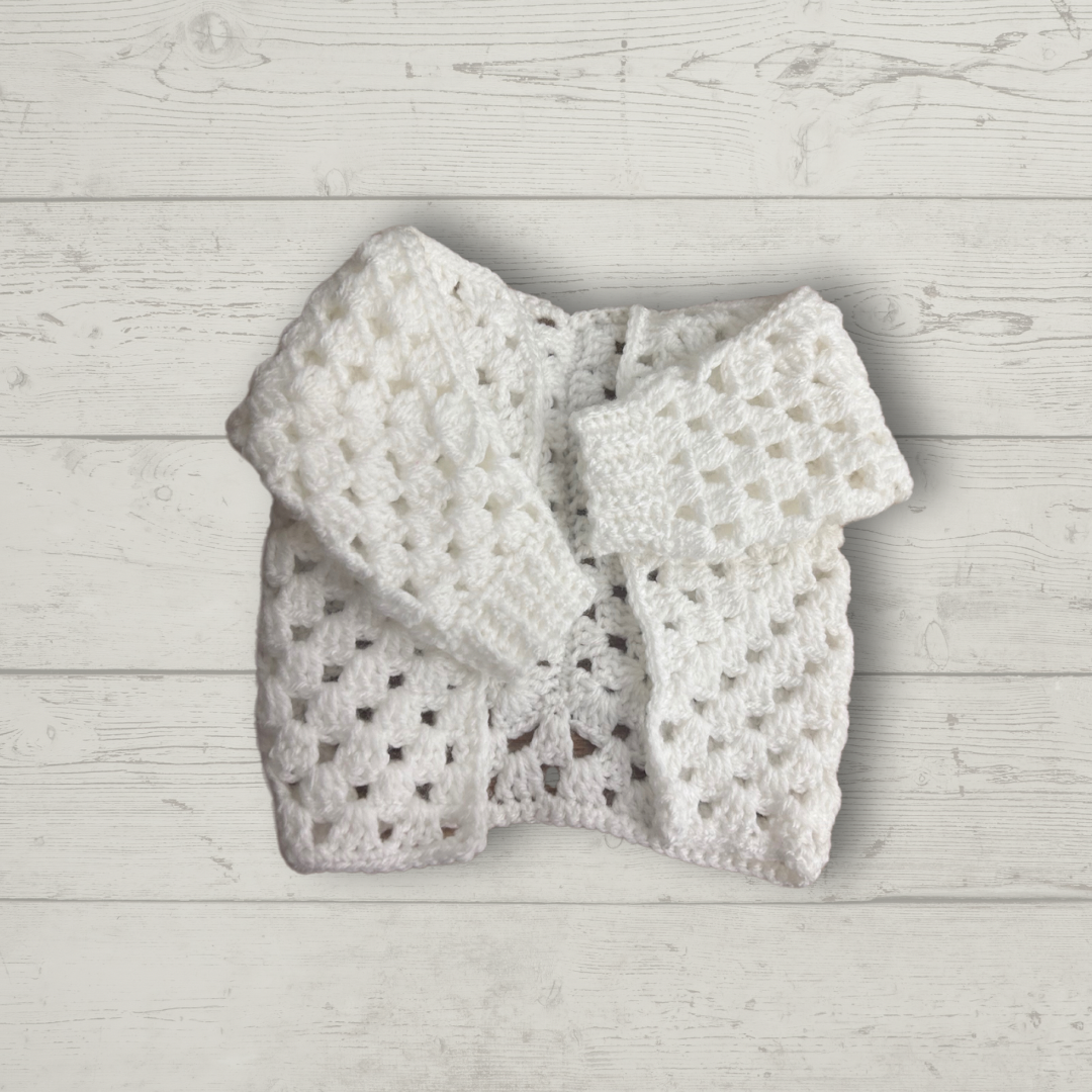 White Crochet Children’s Cardigan Custom Size