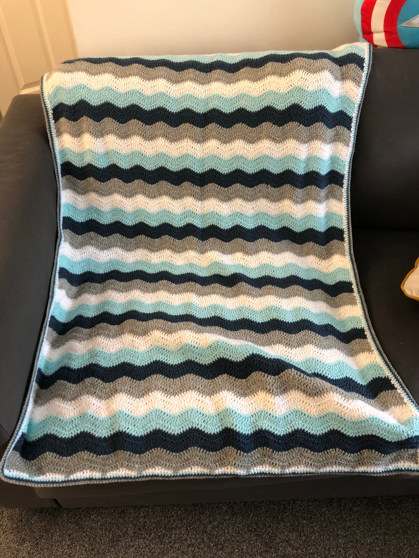 Blue, white and grey Crocheted Lap Blanket