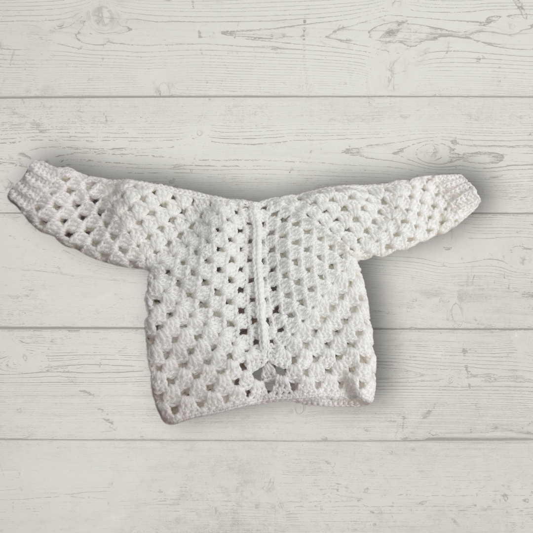 White Crochet Children’s Cardigan Custom Size