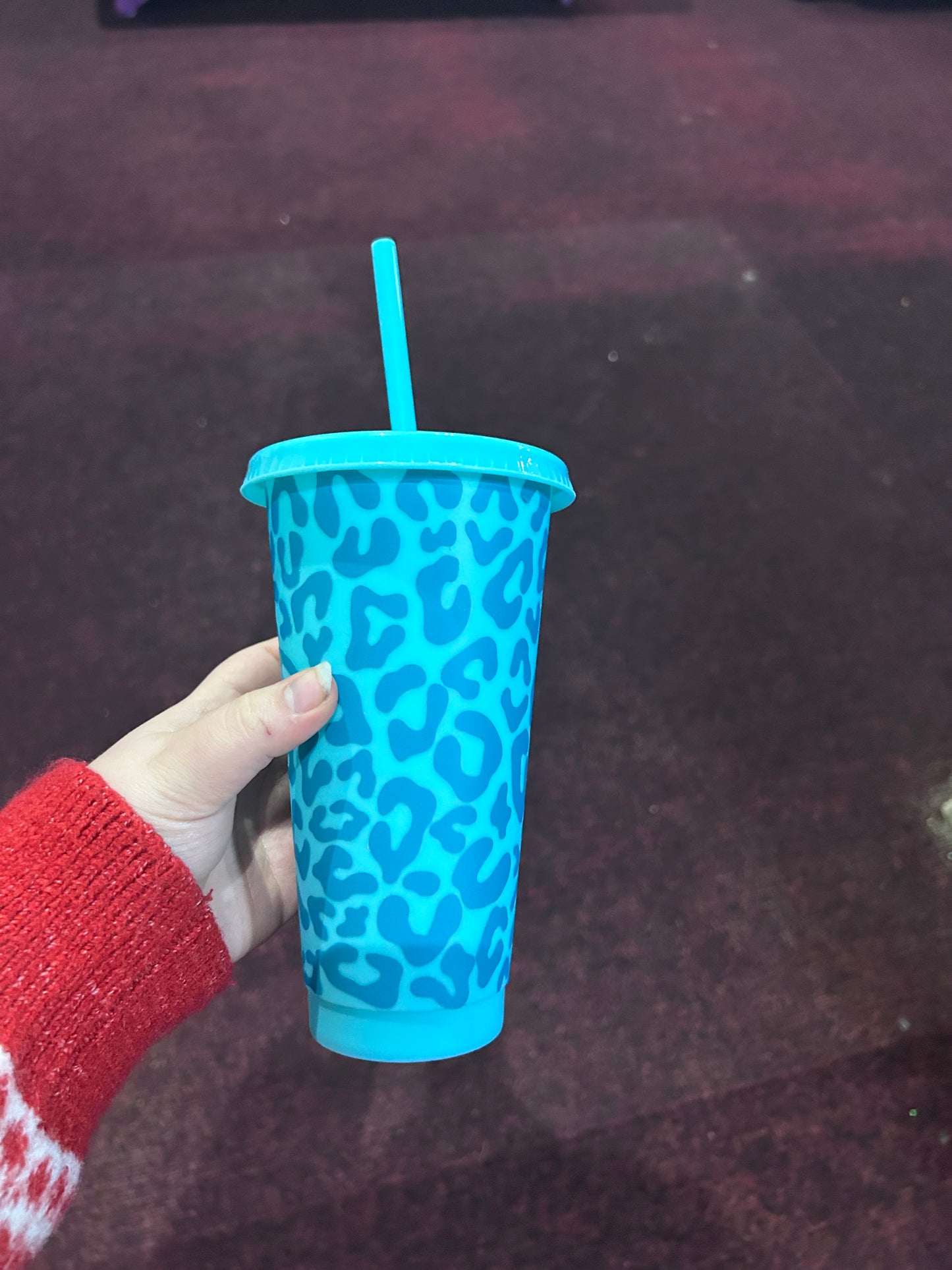 Teal Cheetah Print 24oz Cold Cup