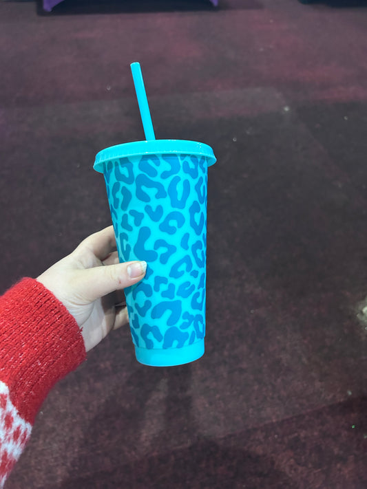 Teal Cheetah Print 24oz Cold Cup