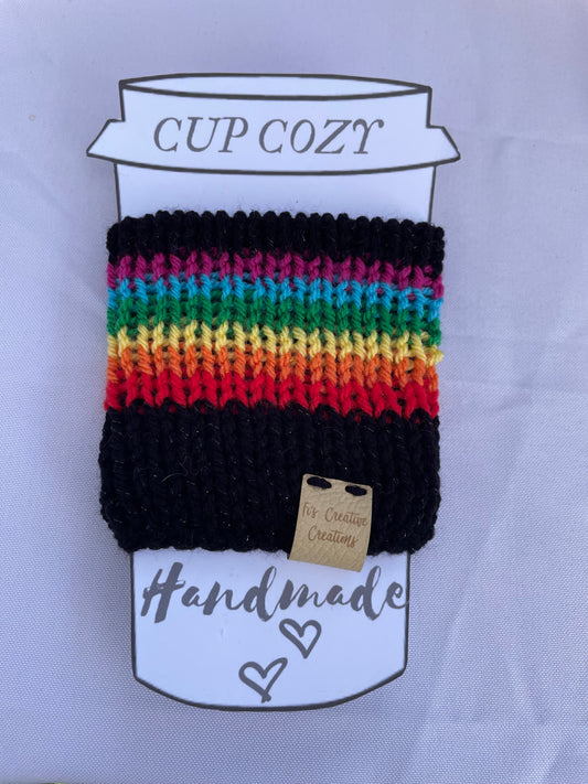 Black and Rainbow Cup Cozy