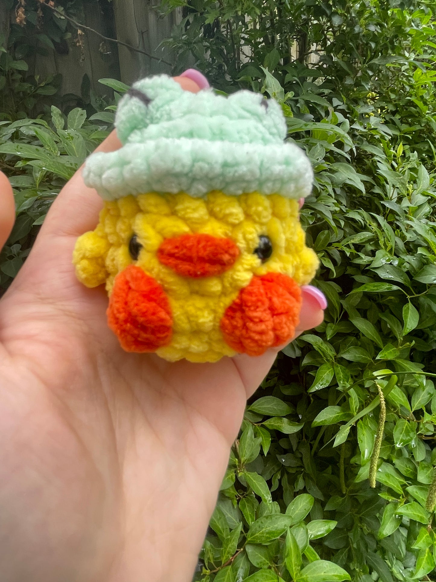 Duck in Frog Hat Crochet Toy