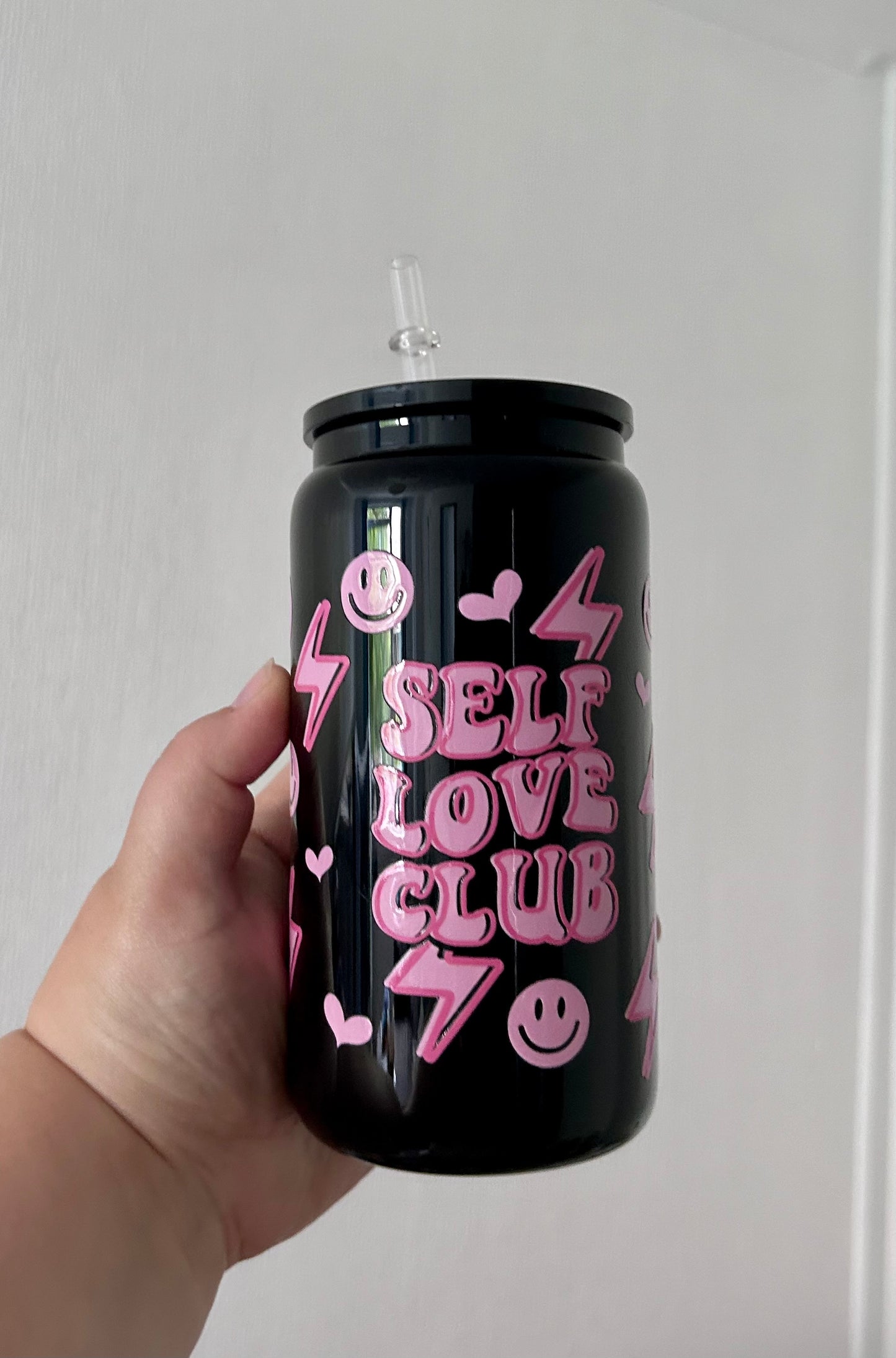 Self Love Club Black 16oz Glass Can