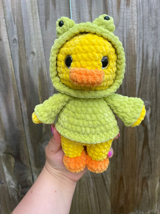 Duck in Frog Hoodie Crochet Toy
