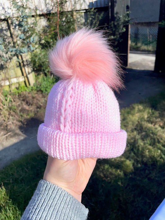 Pink with Plait Toddler Hat