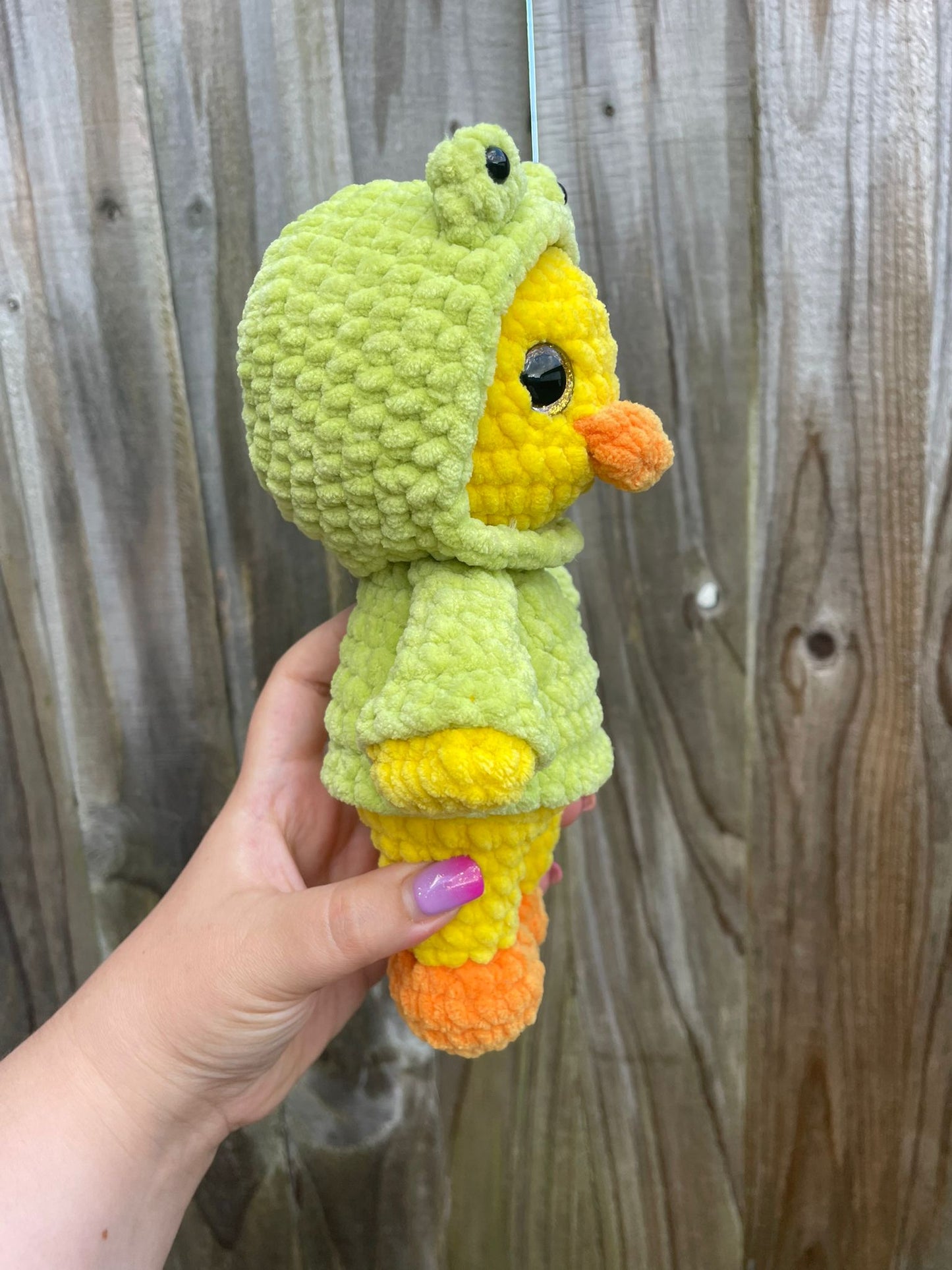 Duck in Frog Hoodie Crochet Toy