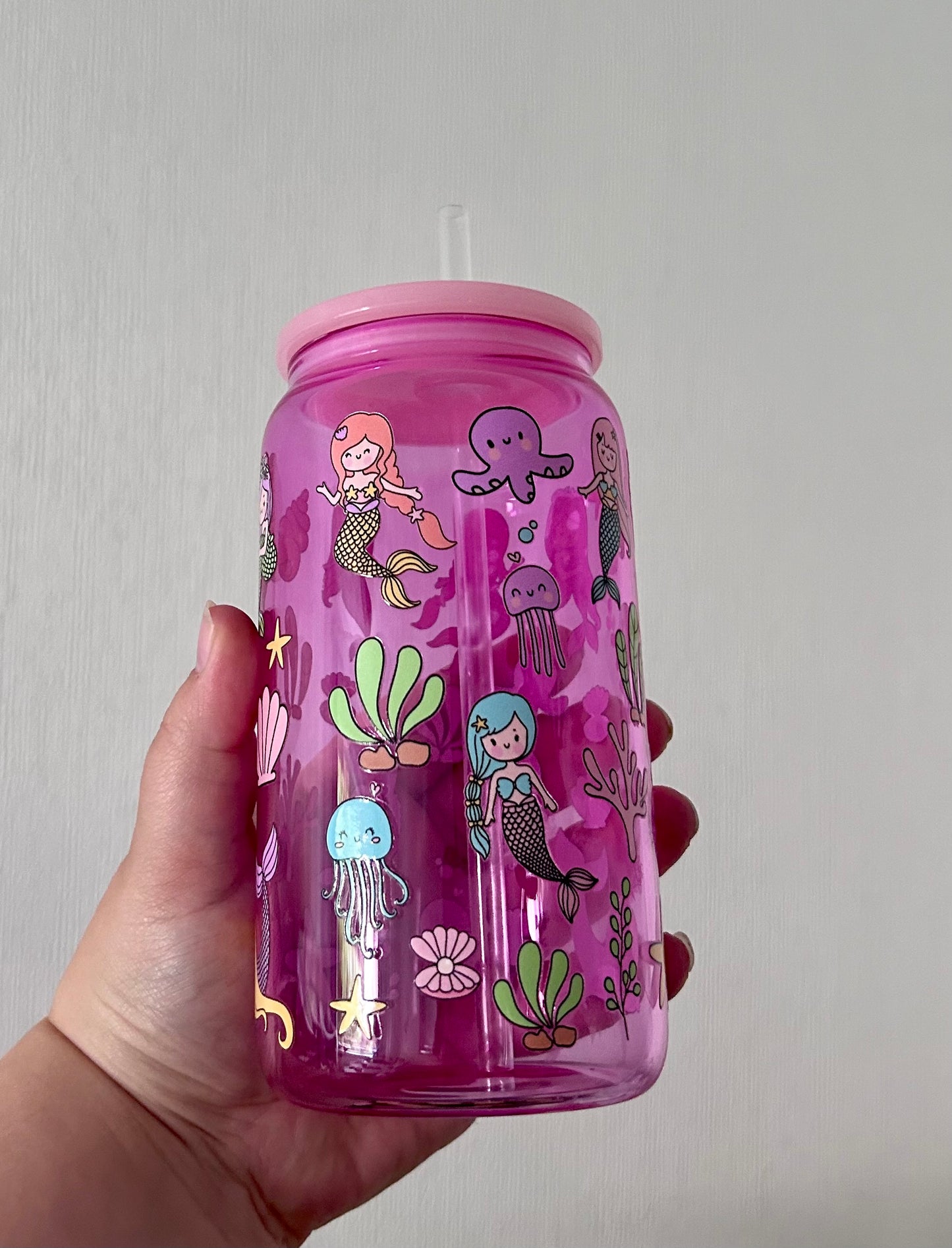Mermaid Pink 16oz Glass Can