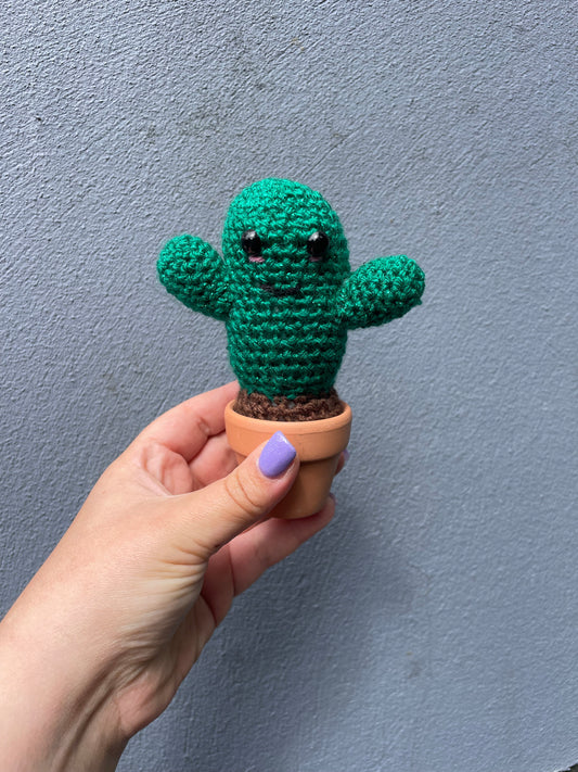 Dark Green Glitter Crochet Cactus in Pot