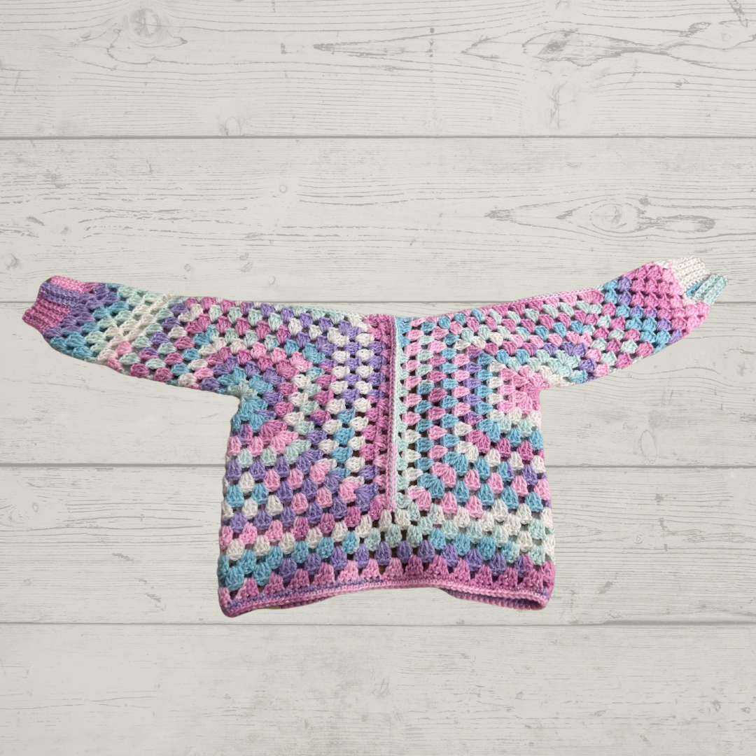 Pink Blue Glitter Mix Crochet Children’s Cardigan Custom Size