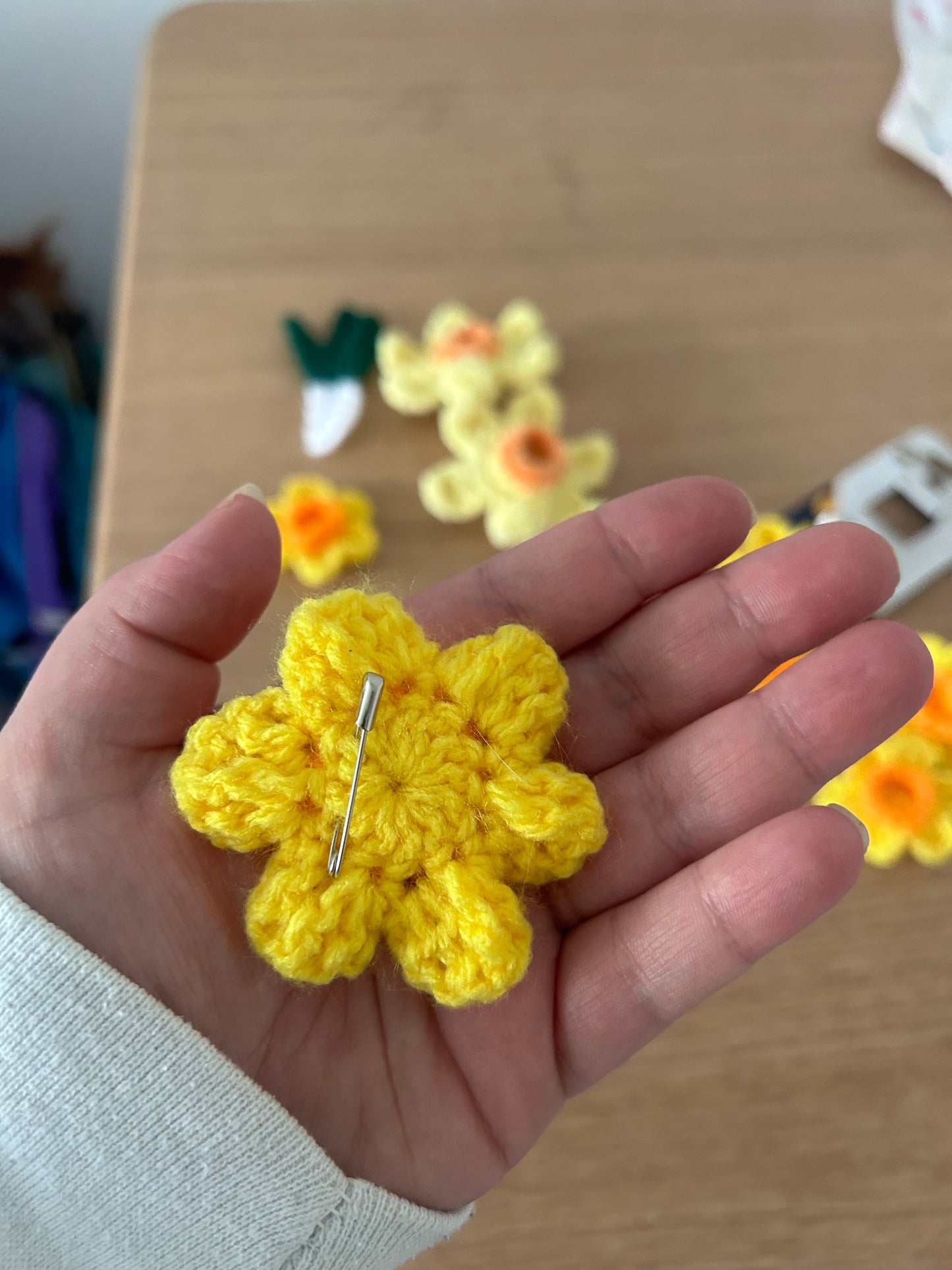 Crocheted Daffodil Badge