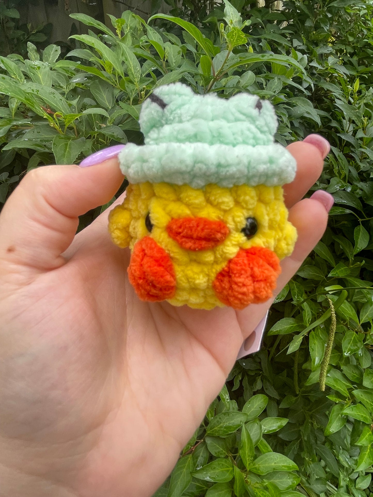 Duck in Frog Hat Crochet Toy