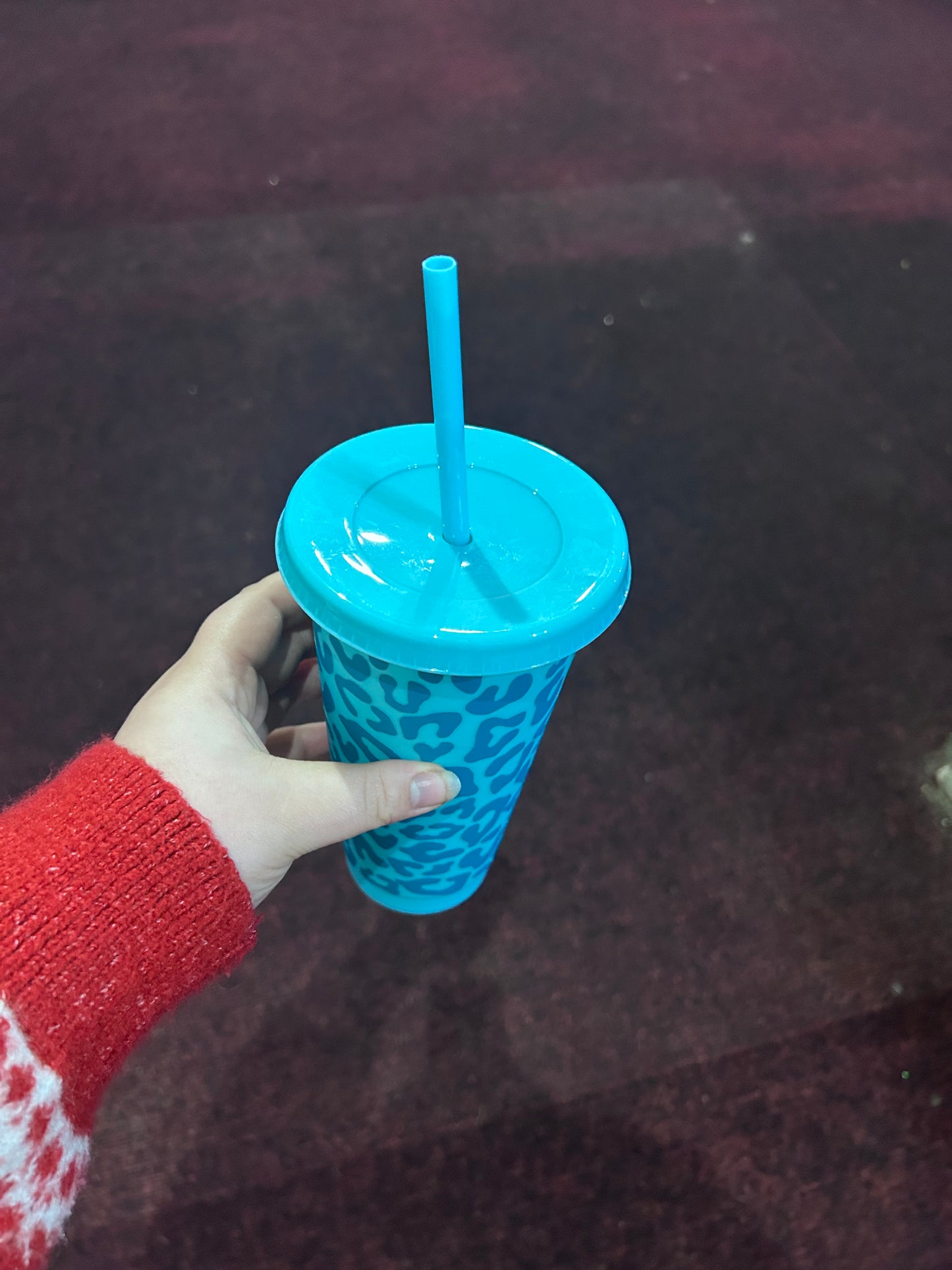 Teal Cheetah Print 24oz Cold Cup